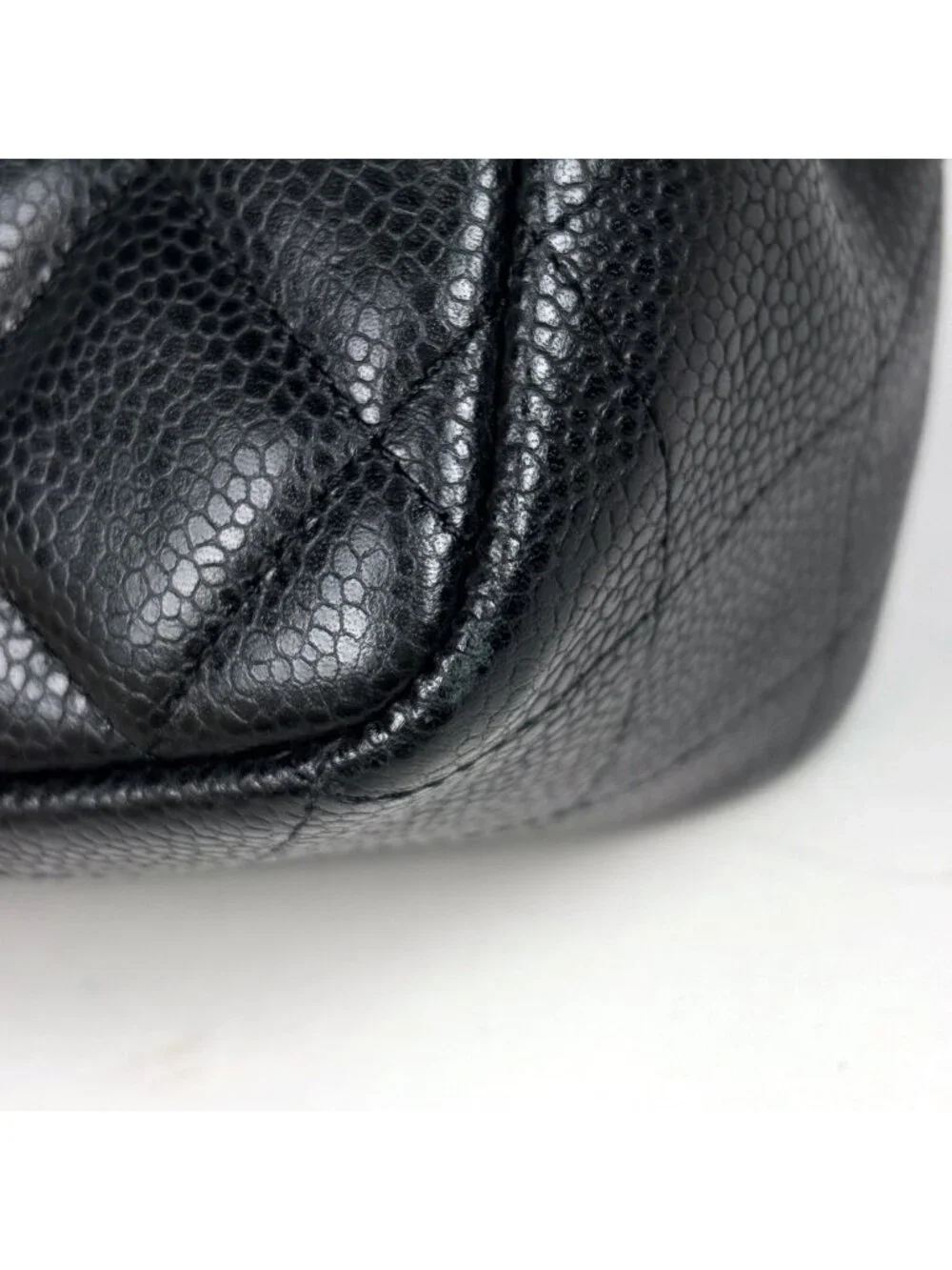 Chanel Big Quilted Shoulder Bag CC Logo Single Flap Chain Caviar Leather Black